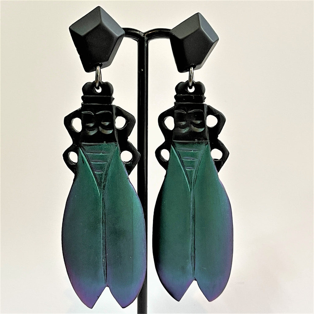 Cicada Designer Fluorescent Long Drop Earrings-Vintageonline-Vintage Online