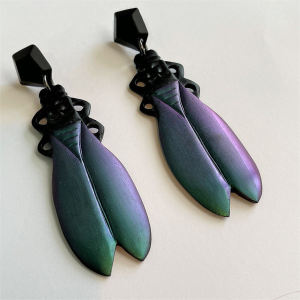 Cicada Designer Fluorescent Long Drop Earrings-Vintageonline-Vintage Online
