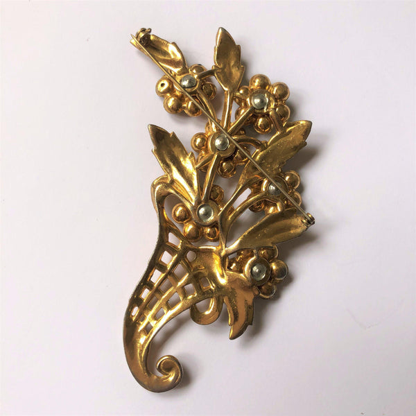 Cornucopia Basket of Floral Diamante Flowers Brooch-Vintage Online-Vintage Online