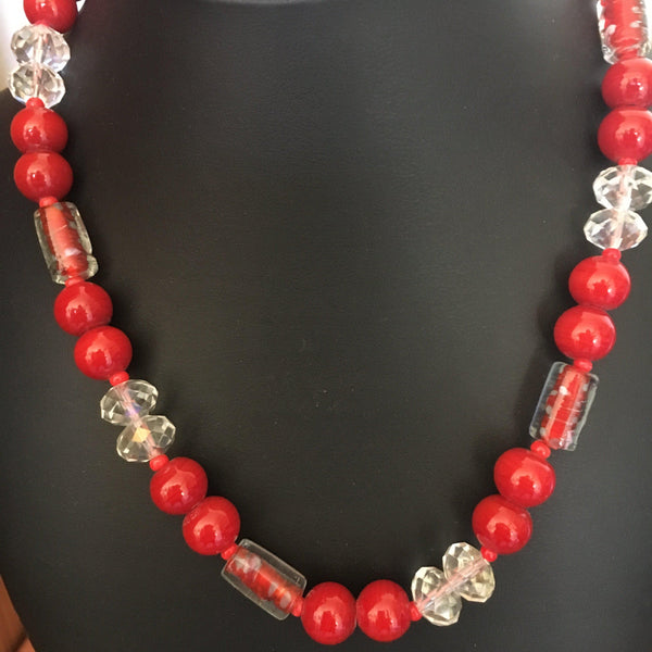 Vintage Online Jewellery | Crystal & Red Glass Italian Bead Necklace