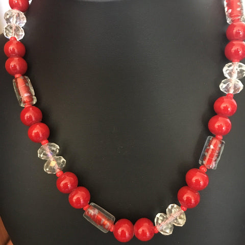Vintage Online Jewellery | Crystal & Red Glass Italian Bead Necklace