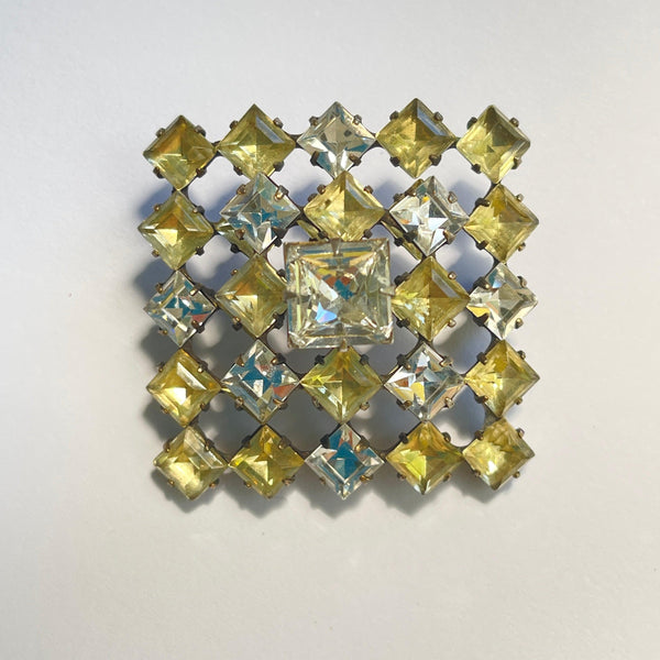 Crystal Rhinestone Amber & Clear 60's Brooch-Vintageonline-Vintage Online