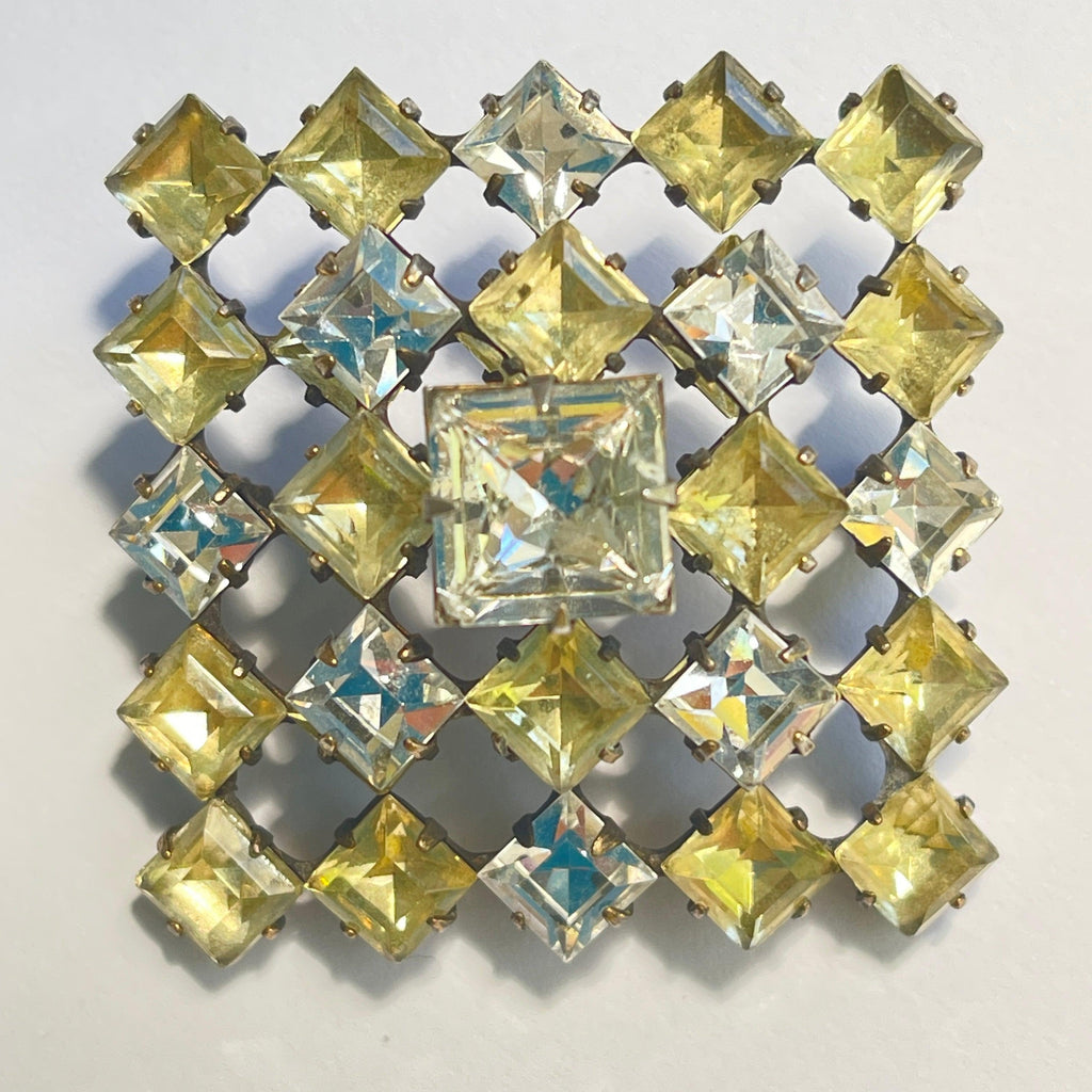 Crystal Rhinestone Amber & Clear 60's Brooch-Vintageonline-Vintage Online