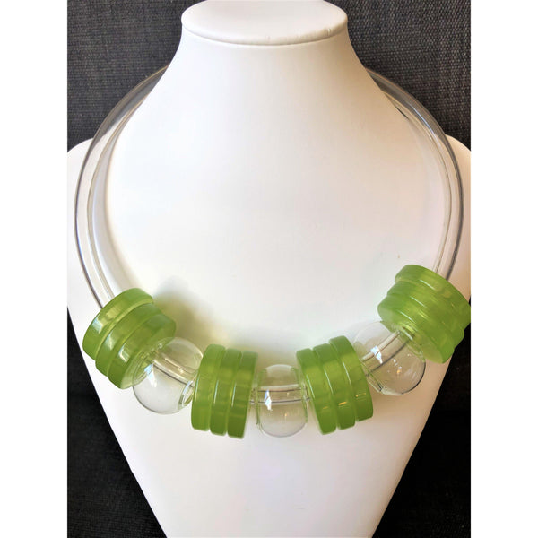 Designer Green & Clear Lucite Necklace-Vintageonline-Vintage Online