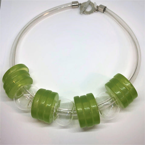 Designer Green & Clear Lucite Necklace Vintageonline