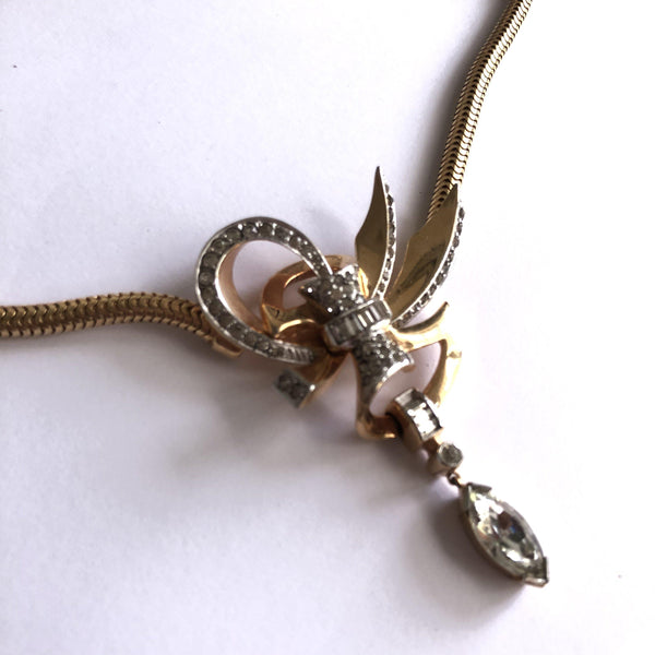 Diamante Bow Vintage Necklace-Vintageonline-Vintage Online
