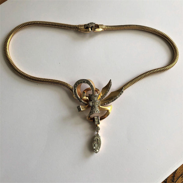 Diamante Bow Vintage Necklace-Vintageonline-Vintage Online