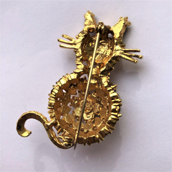 Diamante Cat Brooch-Vintageonline-Vintage Online