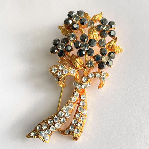 Diamante Floral Bouquet Brooch-Vintageonline-Vintage Online