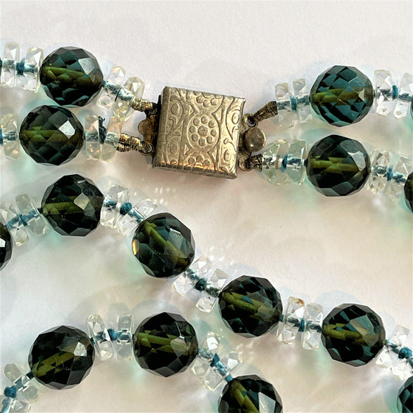 Double Strand Green & Clear Crystal Vintage Bead Necklace-Vintageonline-Vintage Online