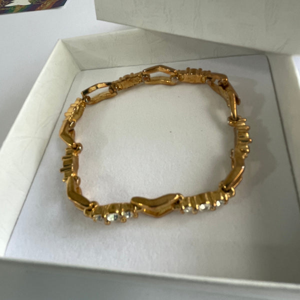Elegant Gold tone & Cubic Zirconia Bracelet-Vintageonline-Vintage Online