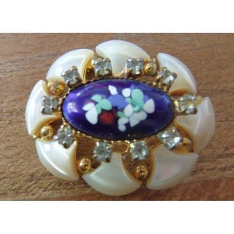 Vintage Online Jewellery | Enamel / Pearlized Lucite with Diamante Brooch