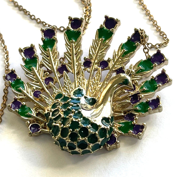 Enamelled Peacock Pendant Chain-Vintageonline-Vintage Online