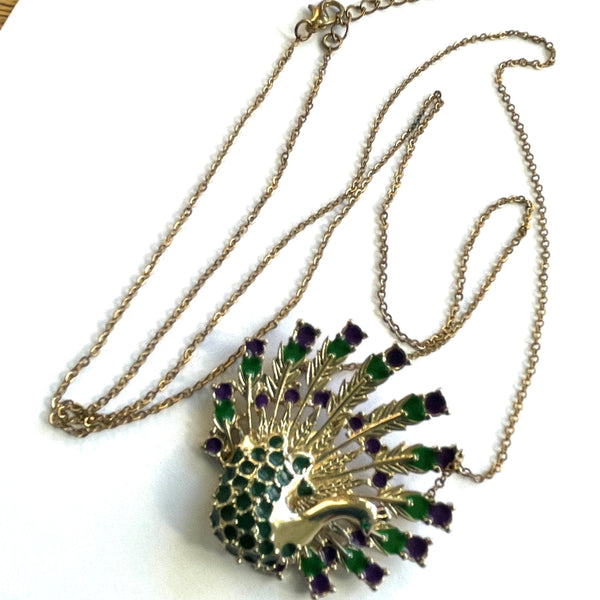 Enamelled Peacock Pendant Chain-Vintageonline-Vintage Online