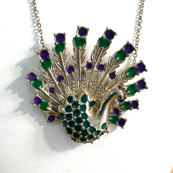 Enamelled Peacock Pendant Chain-Vintageonline-Vintage Online
