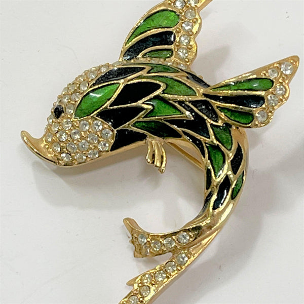 Enamelled Rhinestone Fish Brooch-Vintageonline-Vintage Online