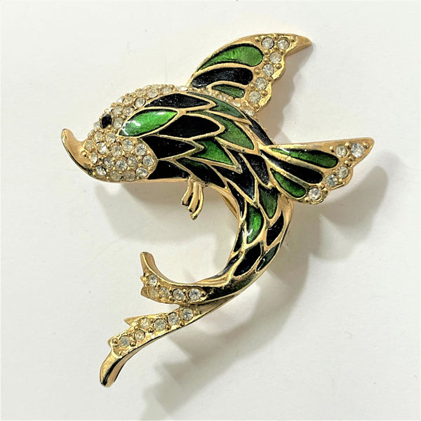 Enamelled Rhinestone Fish Brooch-Vintageonline-Vintage Online