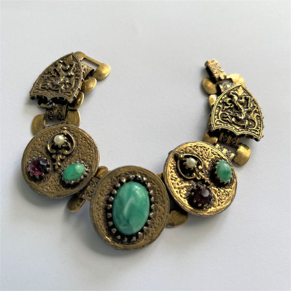 Etruscan Vintage Filigree Mid Century Panel Bracelet & Earrings Set-Vintageonline-Vintage Online