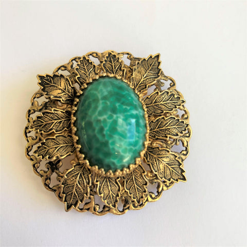 Filigree Leaf Gold tone Pendant Brooch Vintageonline