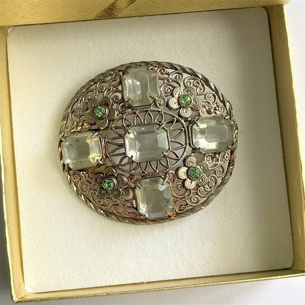 Filigree Rhinestone Vintage Brooch-Vintageonline-Vintage Online