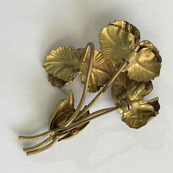 Floral Brooch With Pink Rhinestones-Vintageonline-Vintage Online