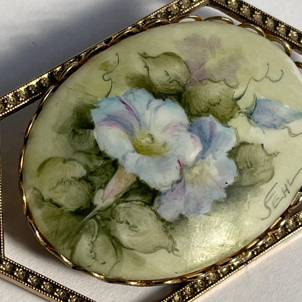 Floral Painted Ceramic Vintage Brooch-Vintageonline-Vintage Online