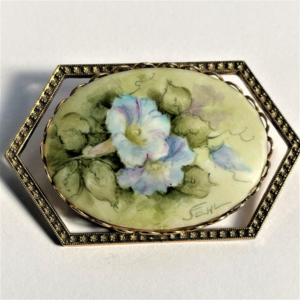 Floral Painted Ceramic Vintage Brooch-Vintageonline-Vintage Online