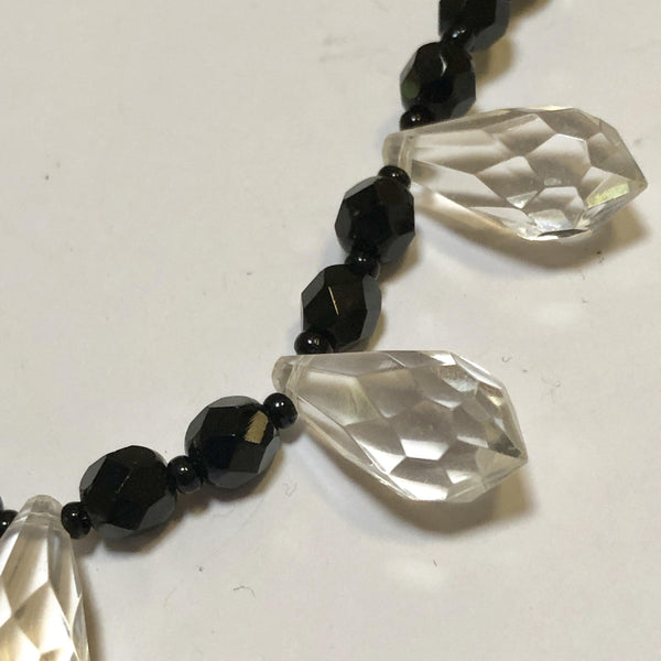 French Jet Glass & Crystal Drop Necklace-Vintage Online-Vintage Online
