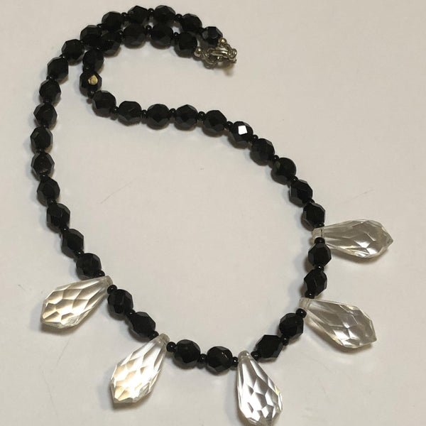 French Jet Glass & Crystal Drop Necklace-Vintage Online-Vintage Online