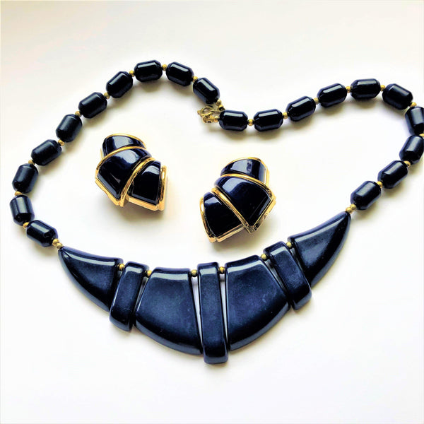 French Navy Vintage Mid Century Necklace & Matching Earrings-Vintage Online-Vintage Online