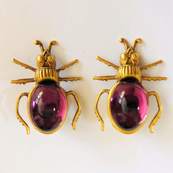 Glass Beetle Vintage Earrings-Vintage Online-Vintage Online