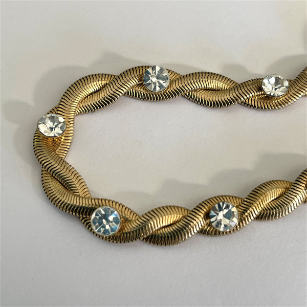 Gold tone Snake Rope Choker Necklace Set With Rhinestones-Vintage Online-Vintage Online