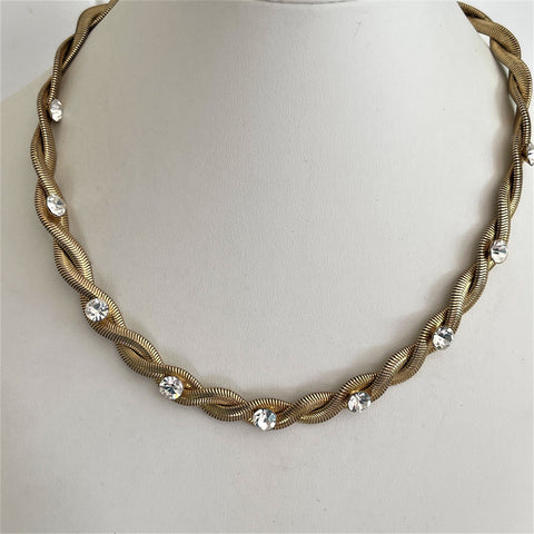 Gold tone Snake Rope Choker Necklace Set With Rhinestones-Vintage Online-Vintage Online