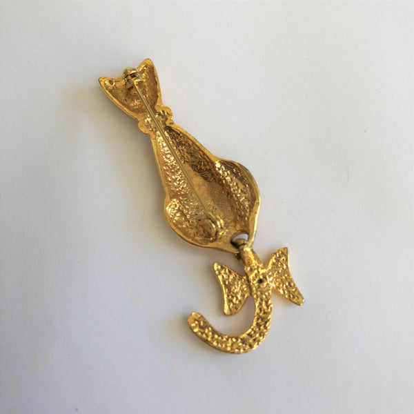 Gold tone Vintage Cat Brooch, Articulated Tail-Vintage Online-Vintage Online