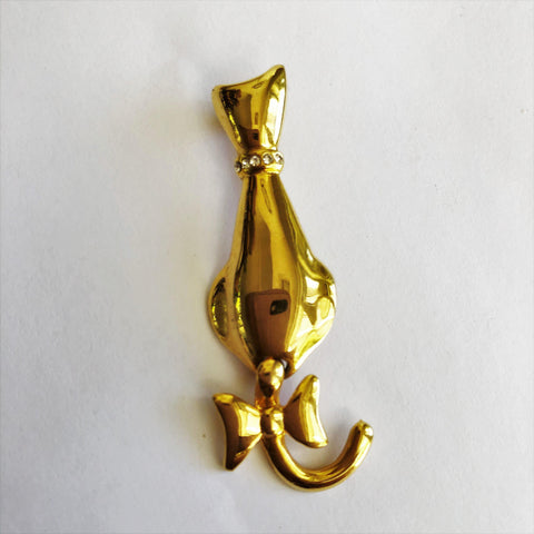 Gold Tone Vintage Cat Brooch, Articulated Tail Vintageonline