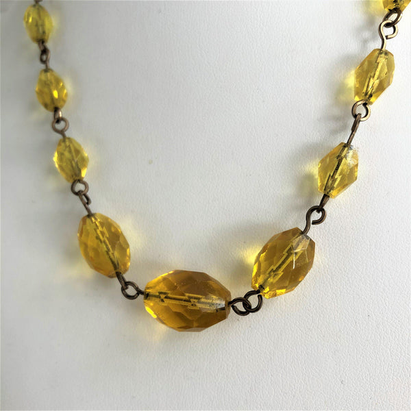 Golden Yellow Crystal Bead Vintage Necklace-Vintage Online-Vintage Online