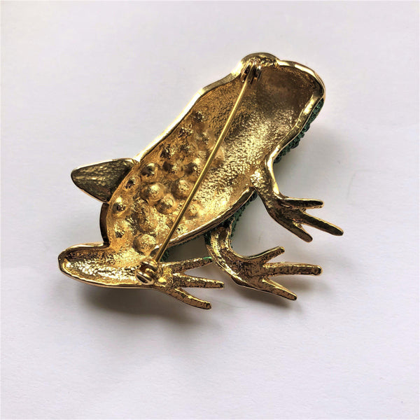 Green Diamante Frog Brooch Pin-Vintageonline-Vintage Online