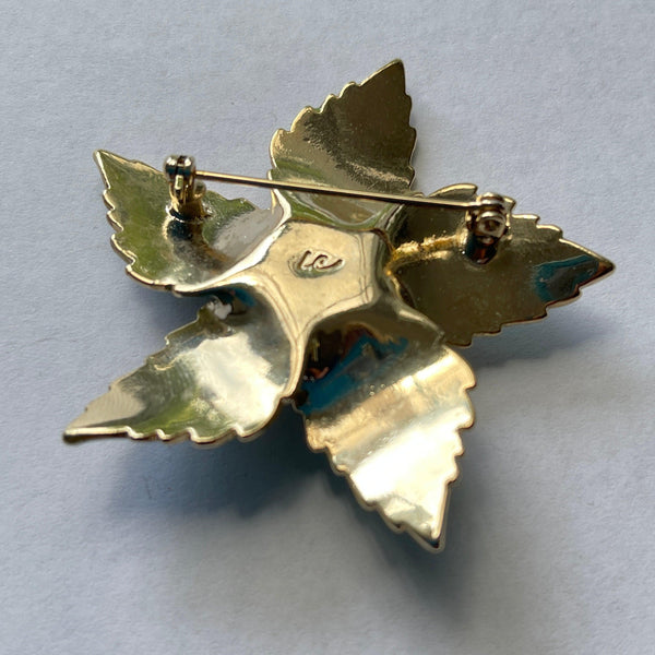 Green Enamelled Flower Head Brooch-Vintageonline-Vintage Online
