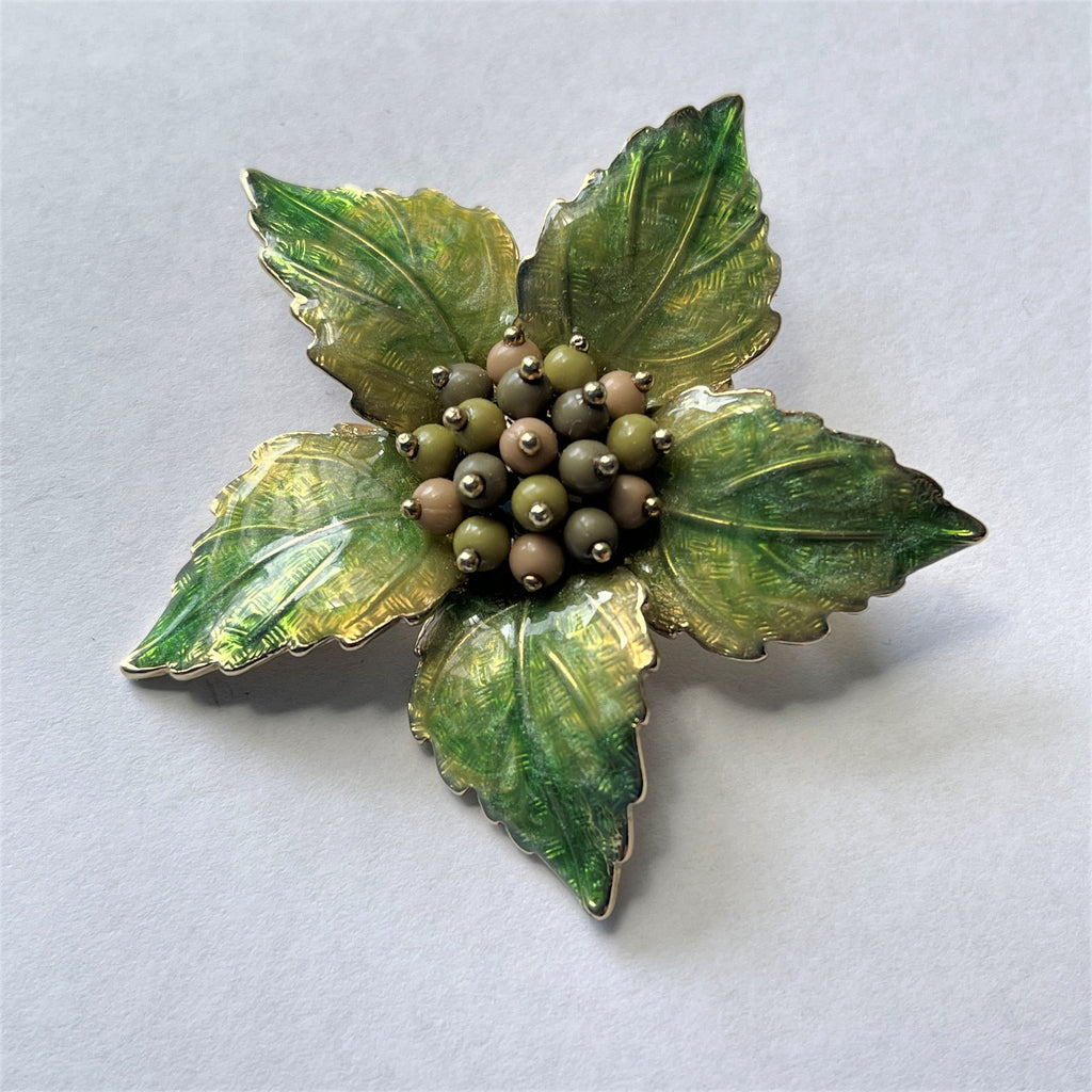 Green Enamelled Flower Head Brooch Liz Claiborne USA Vintage Online