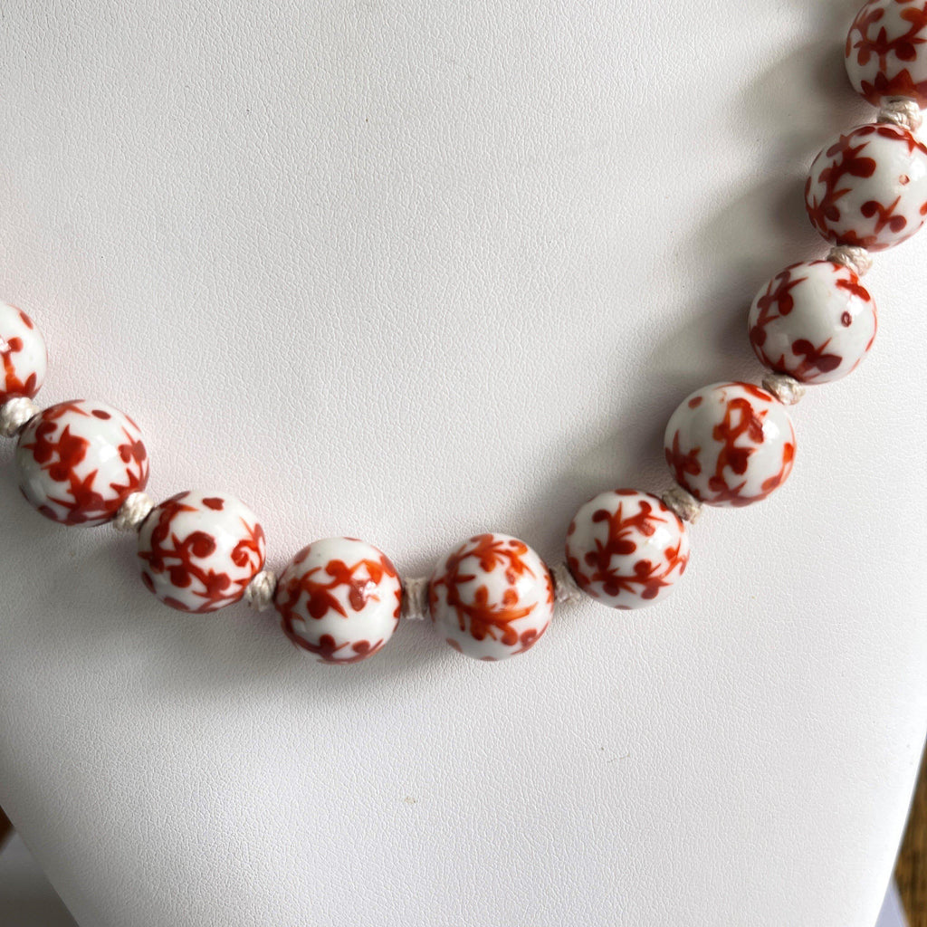 Hand Painted Porcelain Bead Vintage Necklace Vintage Online