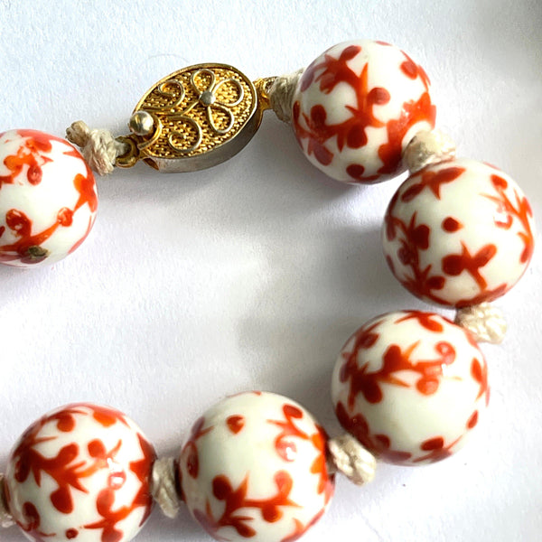 Hand Painted Porcelain Bead Vintage Necklace-Vintageonline-Vintage Online