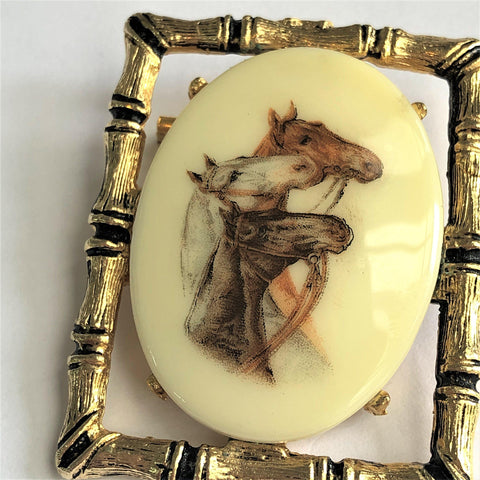 Horses Framed Vintage Brooch Vintageonline