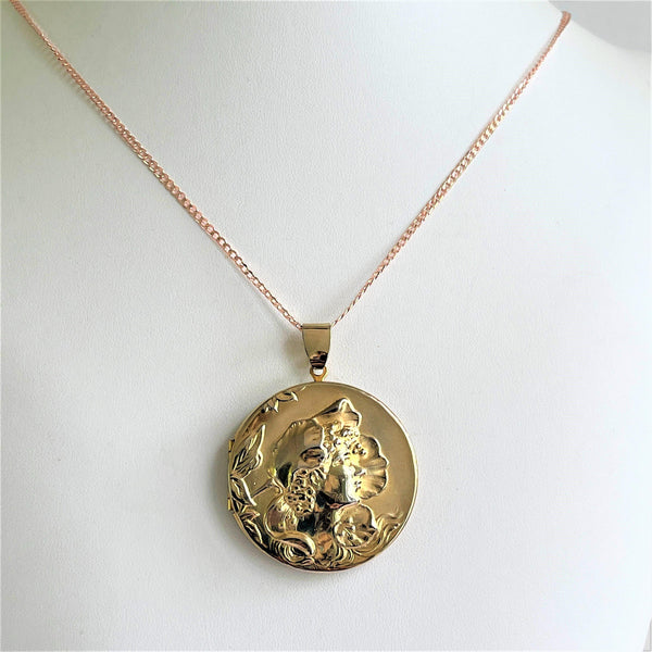 Lady Head Gold tone Locket & Chain-Vintageonline-Vintage Online