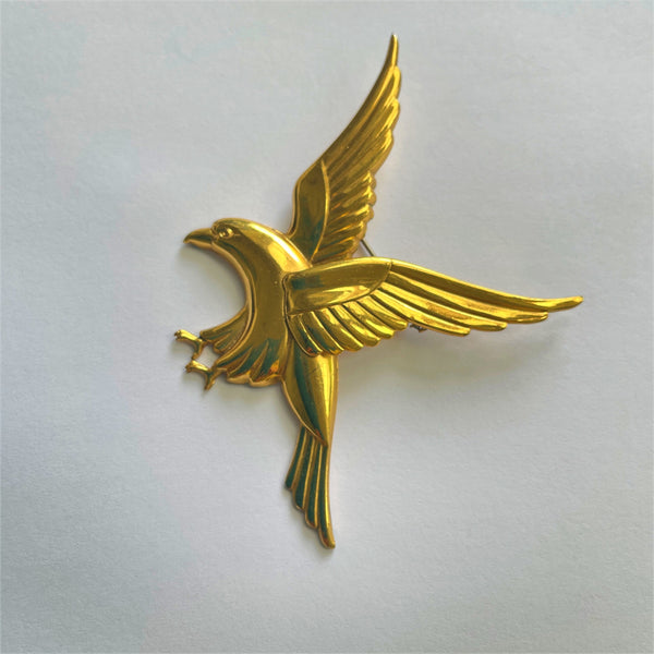 Large Vintage Gold Plated Sterling Flying Eagle Brooch by Coro 1940's-CoroCraft USA-Vintage Online