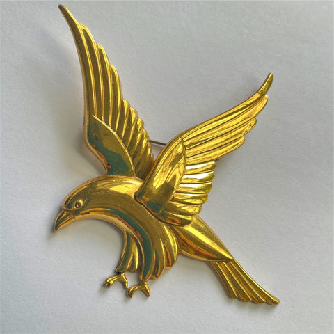 Large Vintage Gold Plated Sterling Flying Eagle Brooch by Coro 1940's-CoroCraft USA-Vintage Online