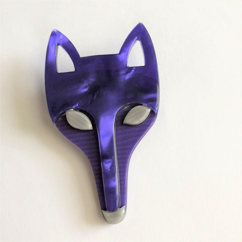 Lea Stein Authentic Purple Fox Head Brooch Tete Vintageonline