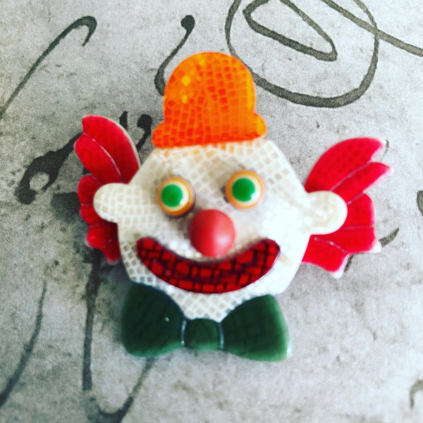 Lea Stein Authentic Signed Paris Clown Head Brooch-Lea Stein-Vintage Online