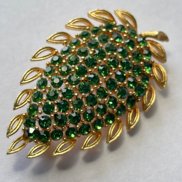 Lisner Vintage Rhinestone Leaf Brooch-Lisner-Vintage Online