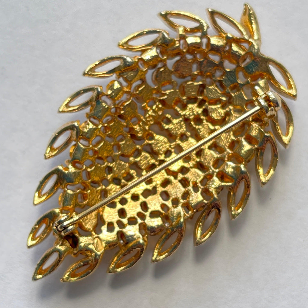 Lisner Vintage Rhinestone Leaf Brooch Vintage Online