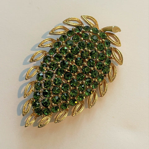 Lisner Vintage Rhinestone Leaf Brooch-Lisner-Vintage Online